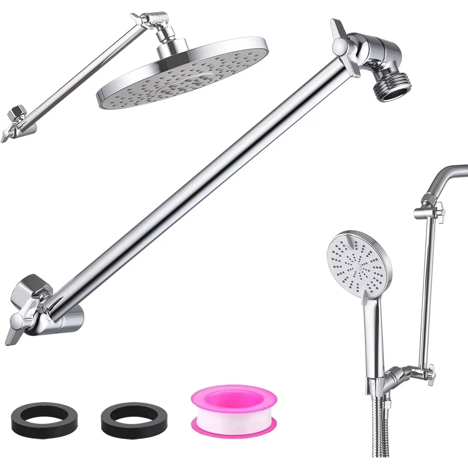 12-Inch Shower  Extension Arm, Adjustable Shower Extension Arm, Stainless Steel Shower Arm Extender, Compatible with G1/2  Connector, Chrome