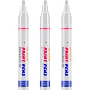 White  Markers, 3 Pack Oil-Based  Quick Dry Permanent  Pen Set for Rocks Painting, , Fabric, Plastic, Canvas, Glass, Mugs, Metal, Tire, Stone, DIY Craft