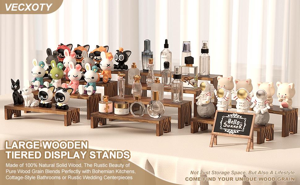 2 Set Wooden Tiered Risers Display Stands for Vendor Events,Stackable Wooden Cupcake Display Stand,Farmhouse Decor Wood Dessert Table Display Set,Vendor Booth Display Items,Food Display Risers for Party(12-11.2-10.4-9.6IN)