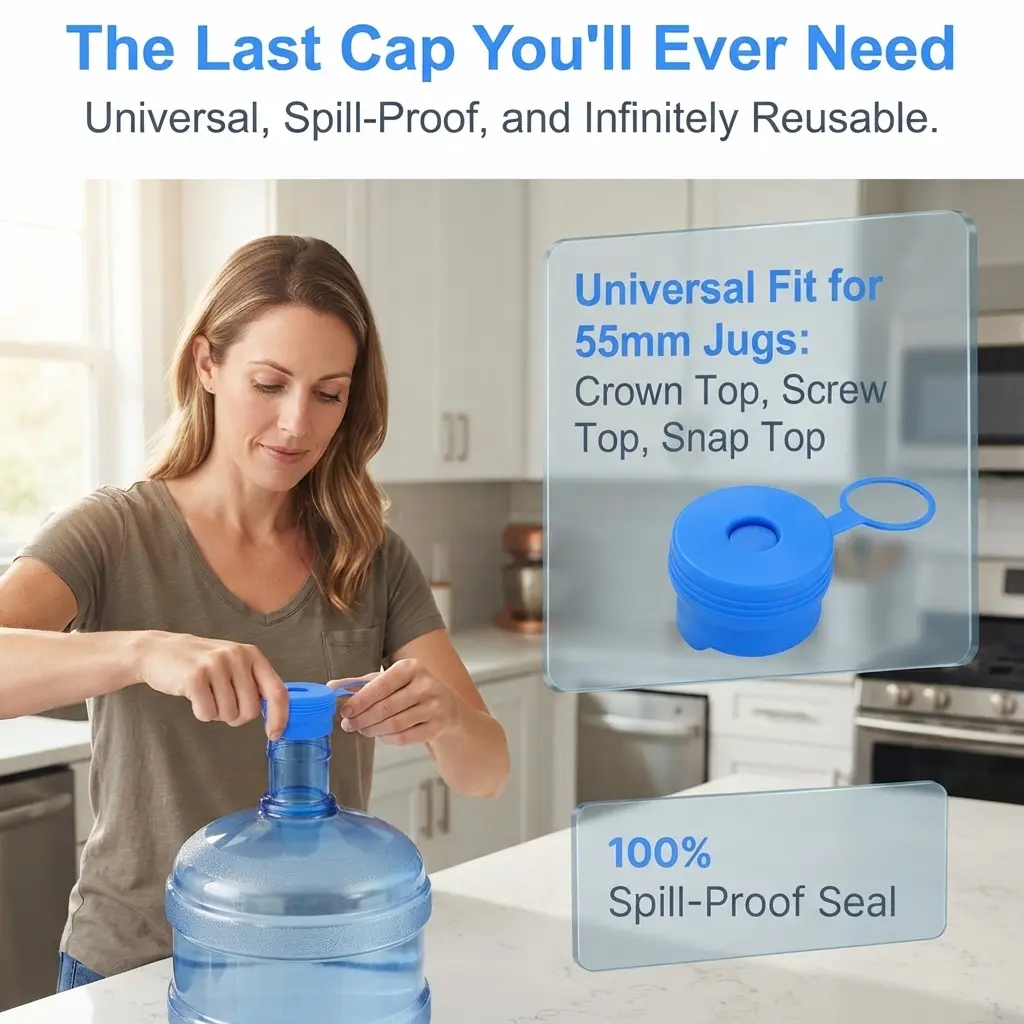 3 Pack Reusable Silicone Water Jug Replacement Caps, Non-Spill Upgrade Lids Compatible with 55mm Standard, Screw and Crown Top 3 Gallon & 5 Gallon Water Bottles