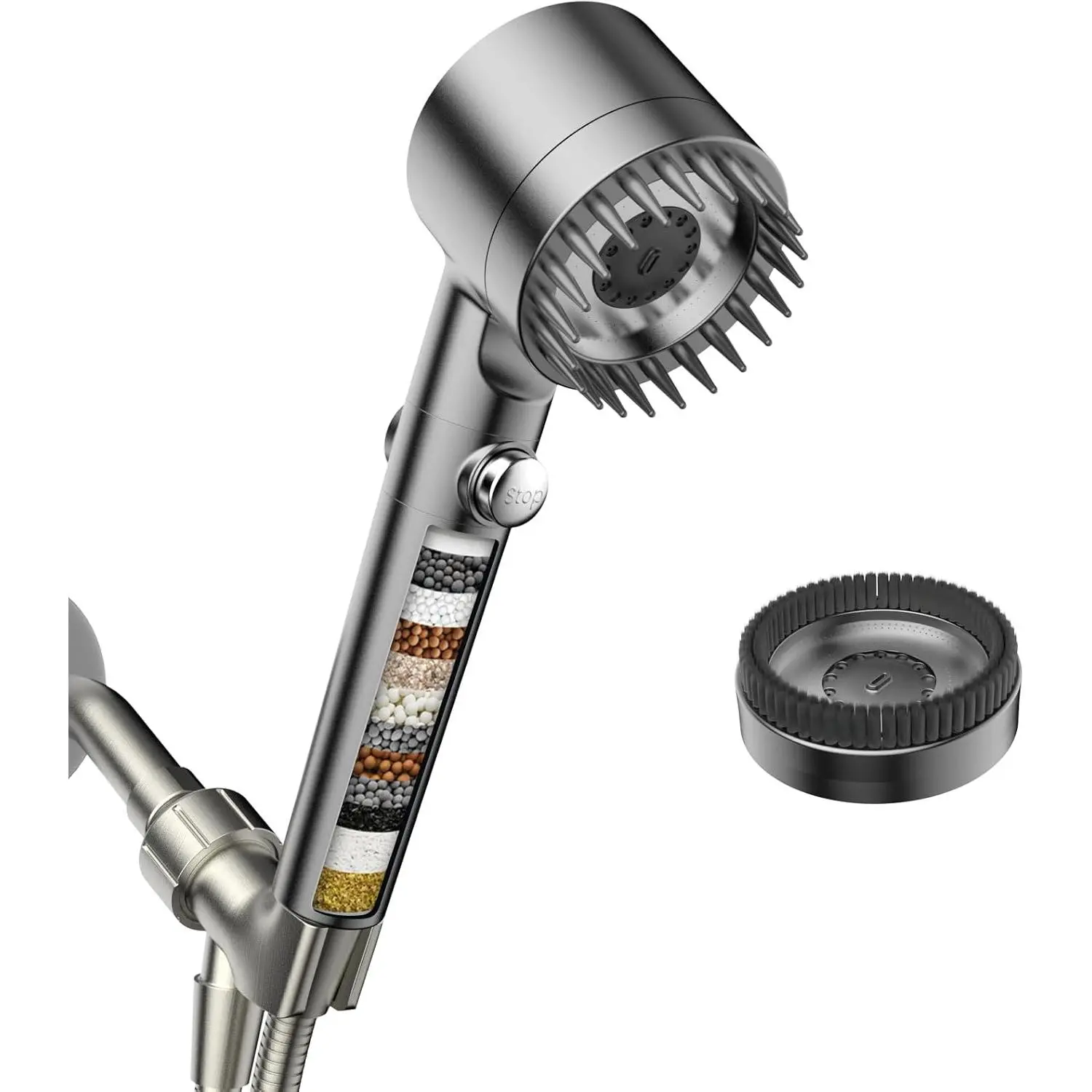 Filtered Shower Head with Handheld, High Pressure Water Flow and Multiple Spray Modes Shower Head with Filter, Power Wash  Hard Water, Showerhead with ON/OFF Switch  Pets Bath (Light Gray)