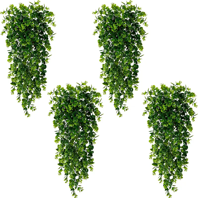 4-piece set of high-end artificial eucalyptus rattan wall hanging, with simulated green plants for outdoor use throughout the year, specially designed for upgrading garden and courtyard landscapes. The leaves are natural and realistic, sun and wind resist