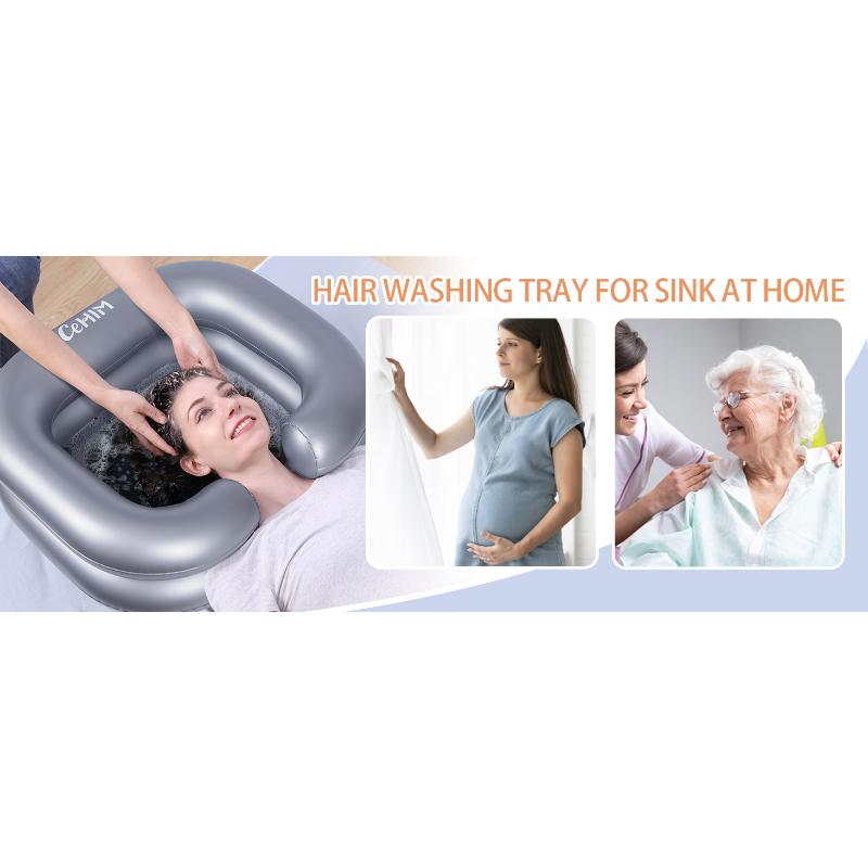 Inflatable Shampoo Basin - Portable Shampoo Bowl, Hair Washing Basin for Bedridden, Disabled,Injured, Hair Wash Tub for Dreadlocks and at Home Sink Washing (Silver)