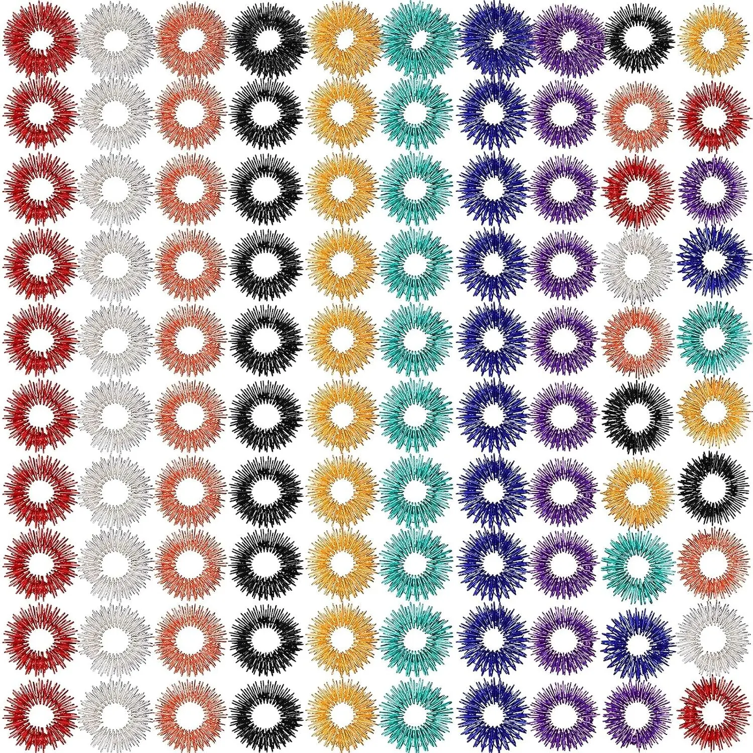 Spiky Sensory Finger Rings 100 Pack - Acupressure Fidget Rings for Adults, Silent Stress Reducer & Massager for Anxiety, Men and Women (Classic Colors)