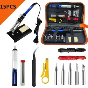 15Pcs/set 60W 220V Soldering Iron Set Electronic Iron Kit 200-450°C Adjustable Temperature