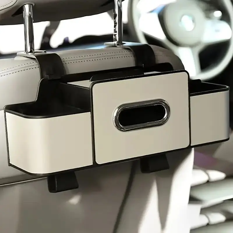 Car Seat Back Organizer with Paper Towel Holder and Adjustable Hooks, Dual Layer Storage, Durable Abs, Compact Design, Easy Installation, Backseat Organizer