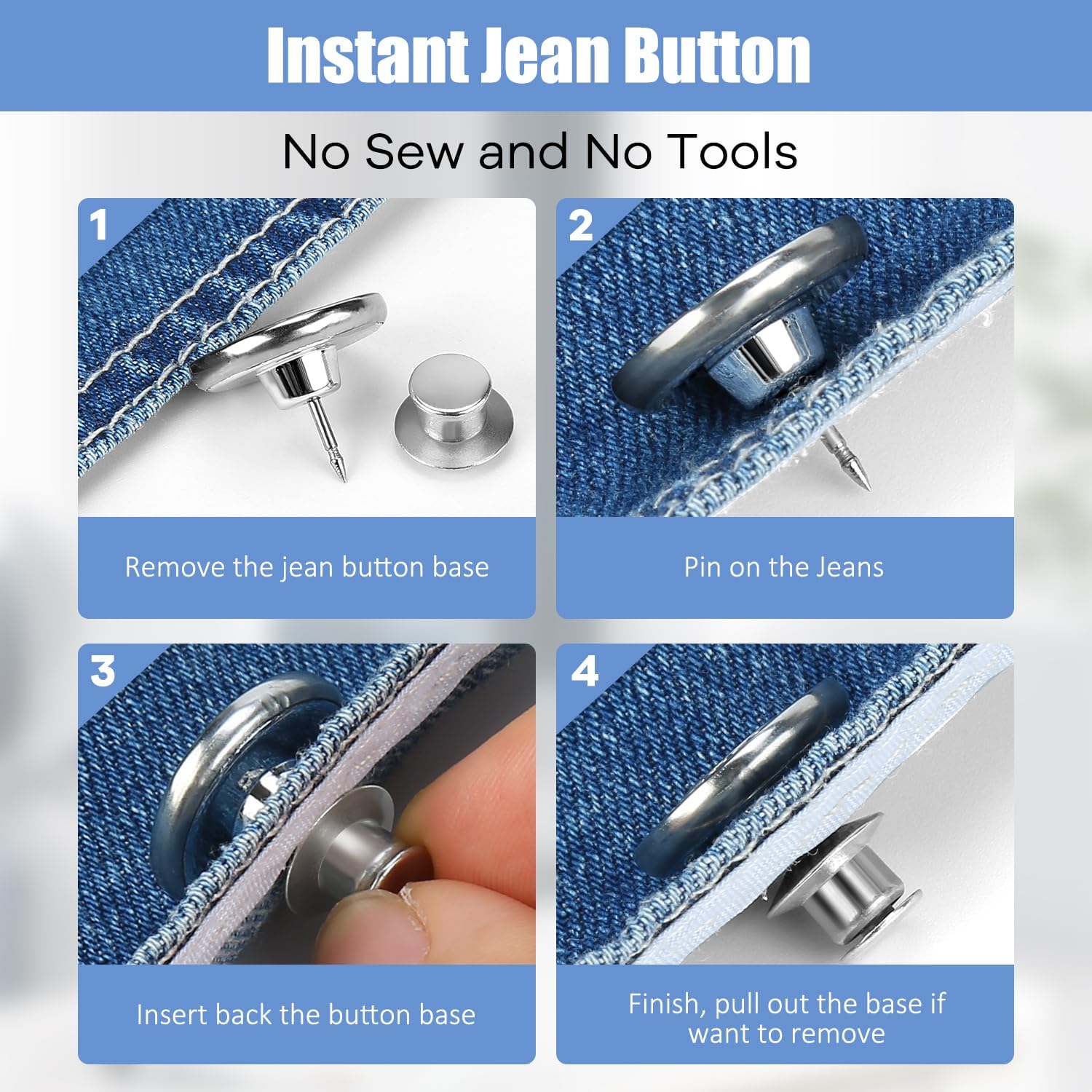 Jean Buttons for Loose Jeans, Button Pins for Jeans to Make Smaller, No Sew Button Replacement, Adjustable and Tightener (12) (, 60set) Jean Buttons for Loose Jeans, Button Pins for Jeans to Make Smaller, No Sew Button Replacement, Adjustable and Tightener (12) (, 60set)