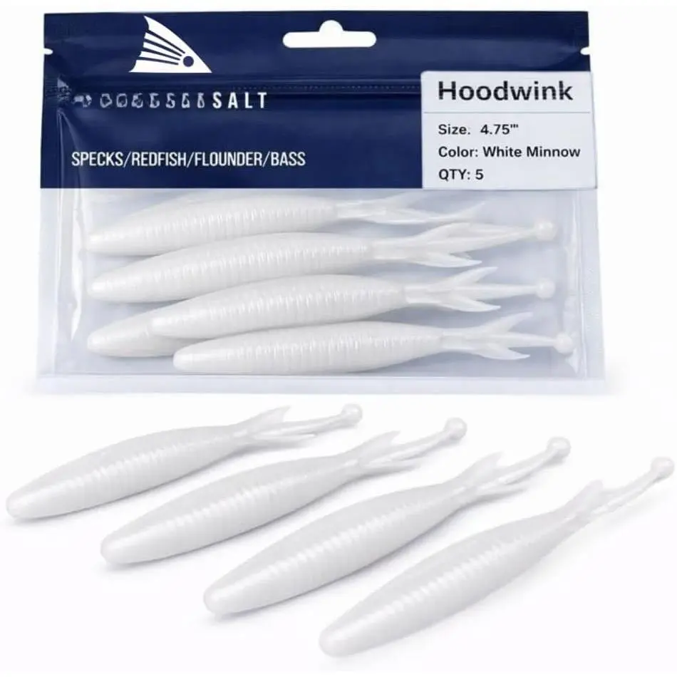 Hoodwink 4.75” Soft Plastic Fluke Lure – water Fishing Lure for Redfish, Trout, Flounder & Bass – 5 Pack