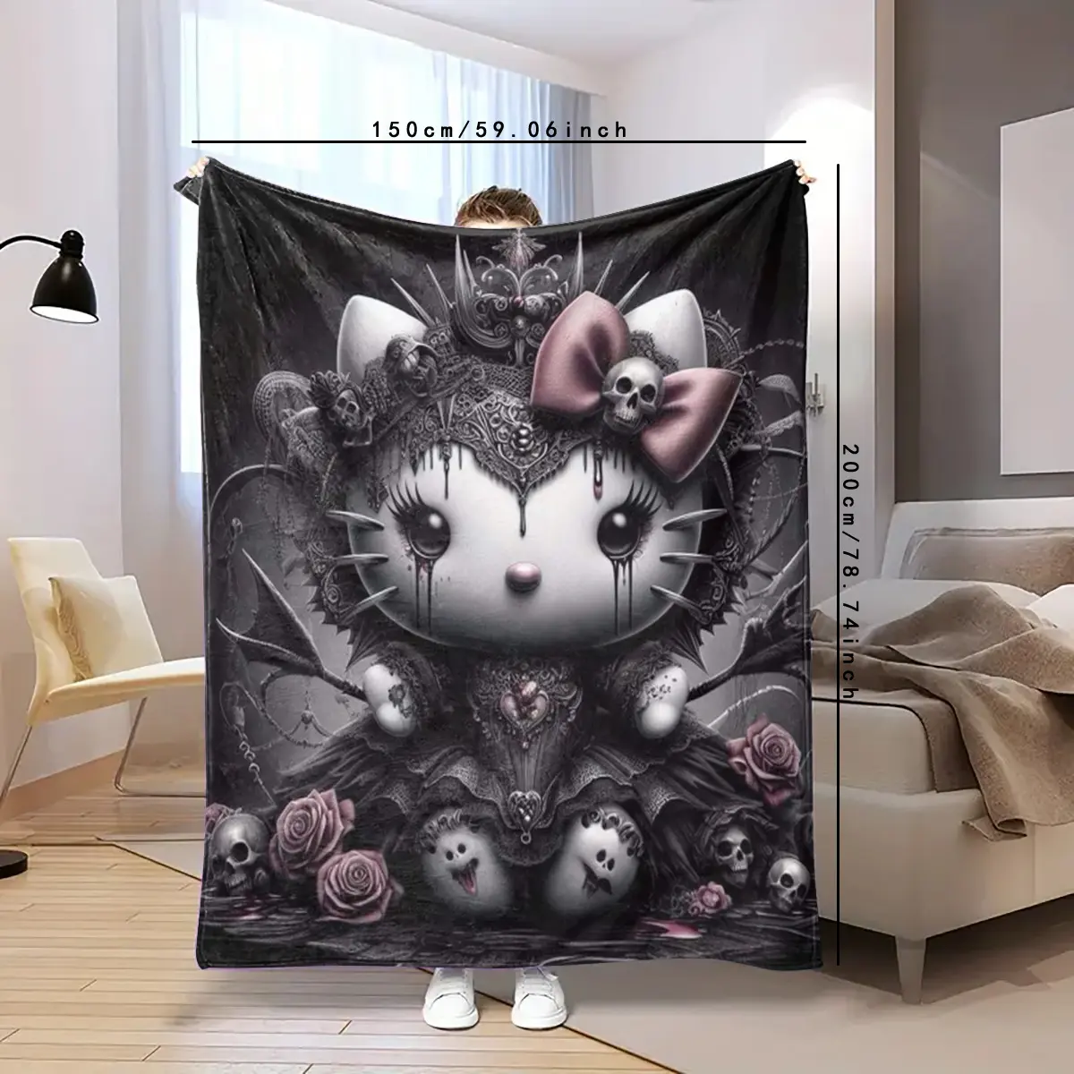 1pc Sanrio Family Flannel Blanket - Hello Kitty & Cinnamoroll Halloween Design, Super Soft, Warm, Non-Irritating, Reusable, Suitable for Living Room, Bedroom Use, One-Piece