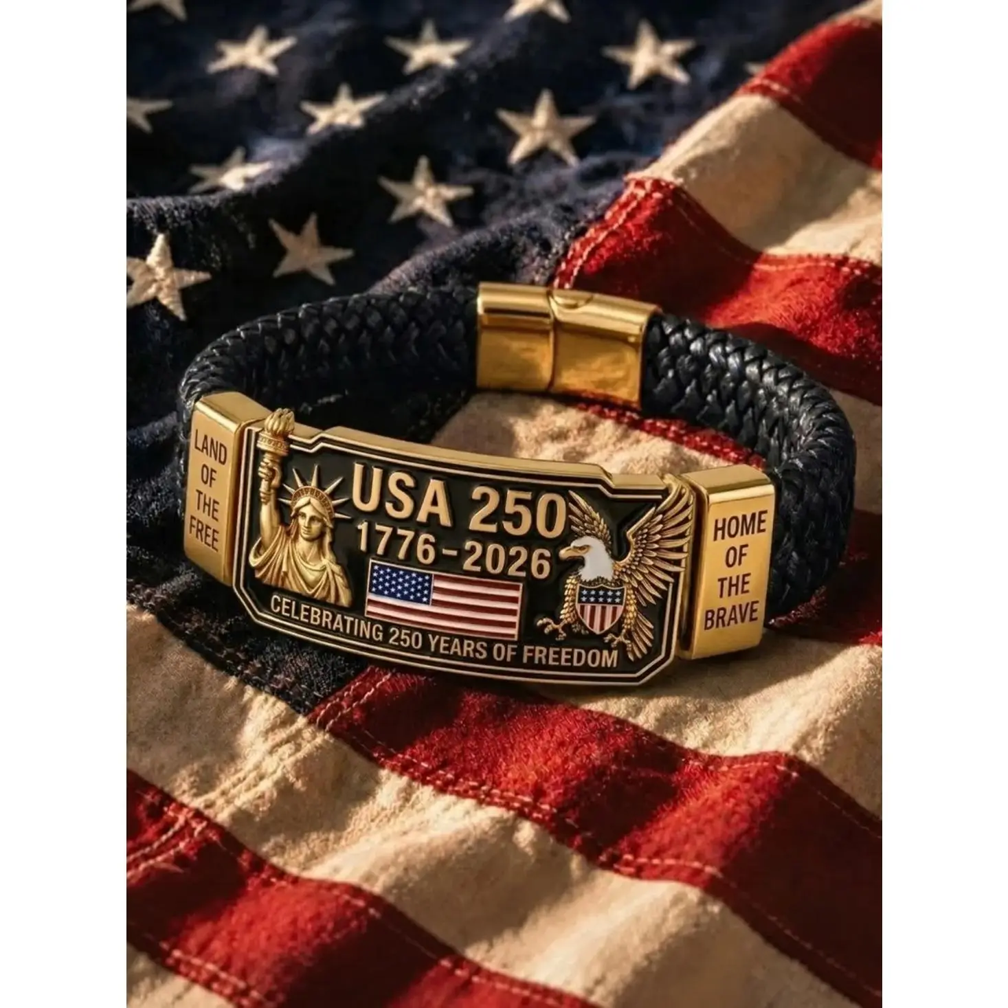 USA 250th Anniversary Bracelet for Men & Women, Patriotic Freedom Heritage Braided Wristband, Adjustable Durable Jewelry, American Flag Inspired Design for Independence Day, Memorial Day & Celebrations