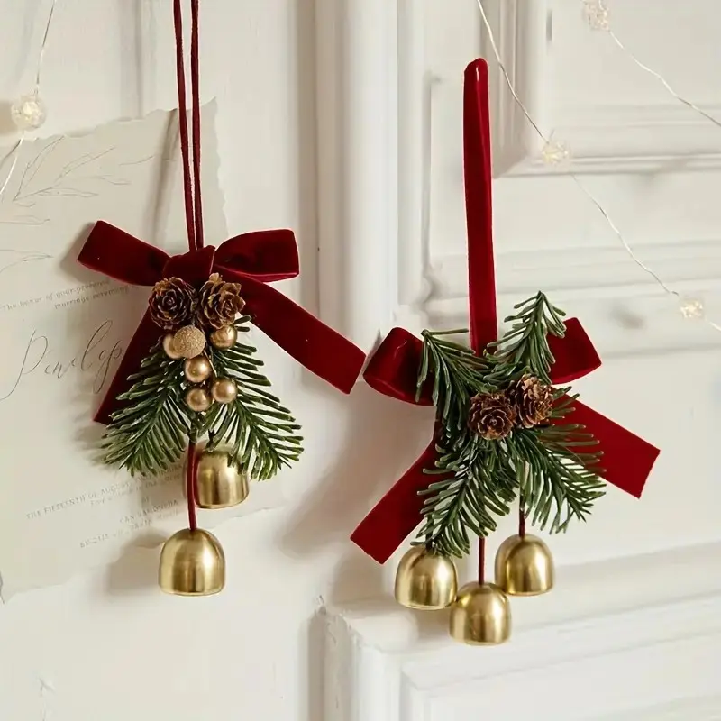 2 Piece Christmas Bell Pinecone Decorative Pendants, Best Gift for Birthday, Home Decoration, Room Decor, Winter Holiday Ornament