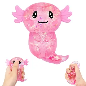 Pink Glitter Axolotl Squishy Toy - Squeezable TPR Fidget for Stress Relief, Lightweight and Portable Sensory Companion for Kids & Adults, Desk & Party Fun