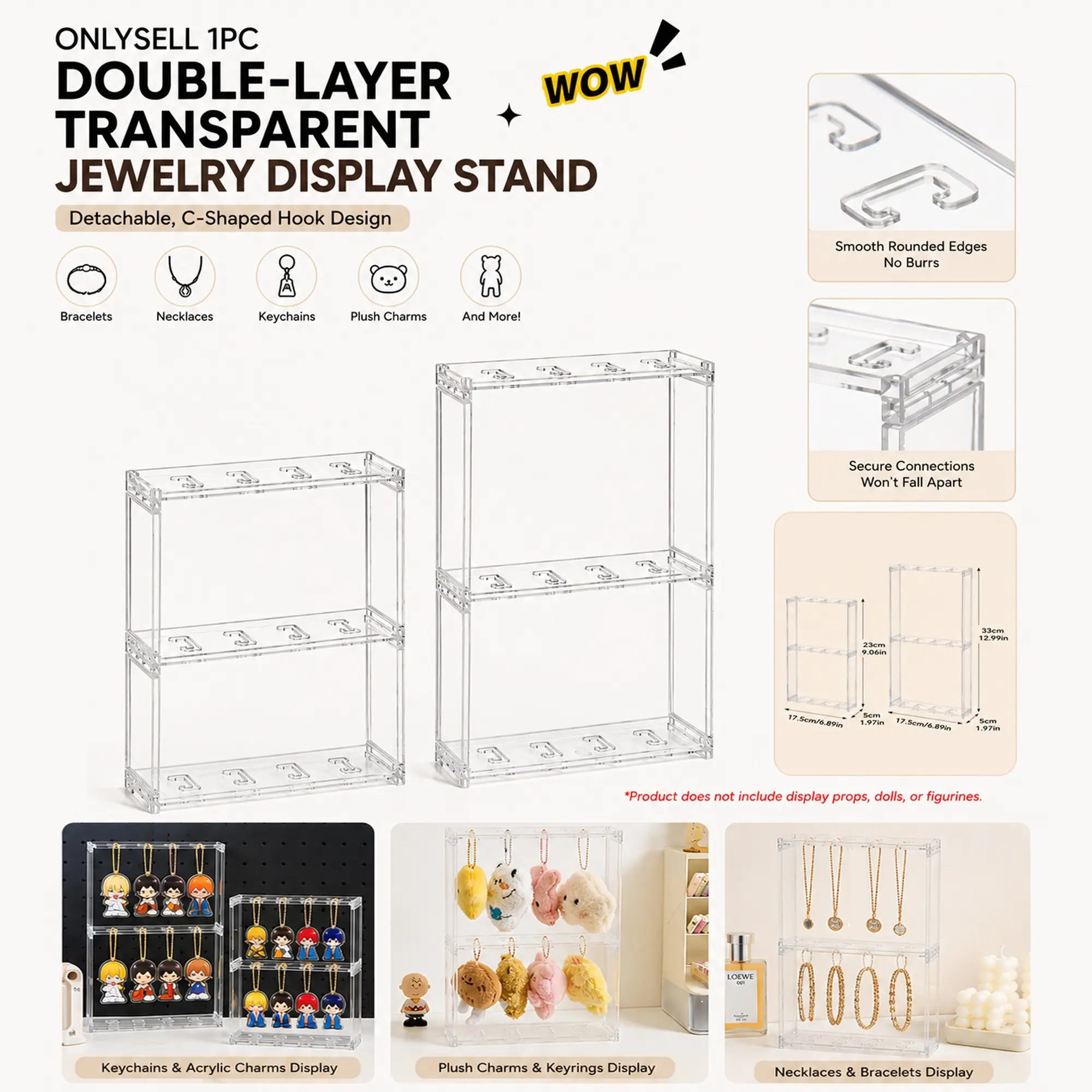 Transparent Hanging Display Rack for Bracelets, Necklaces, Keychains, Plush Hang Tags, Hangable Storage, Storage Organizer, Durable Plastic Organizers, Jewelry Holder, Acrylic Display Rack