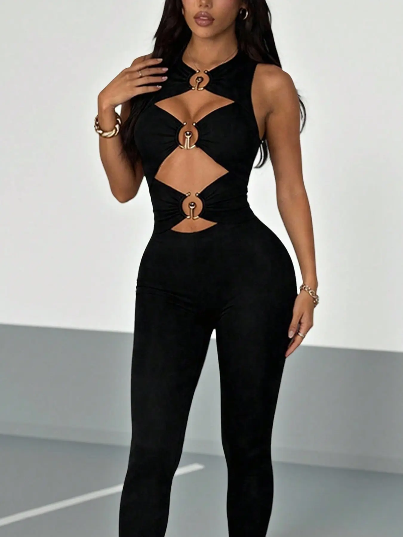 Y2K Street Style Women's Sexy Cutout Bodycon Romper, Elastic Tight Summer, Versatile Fashion for Music Festivals, Independence Day, Holidays