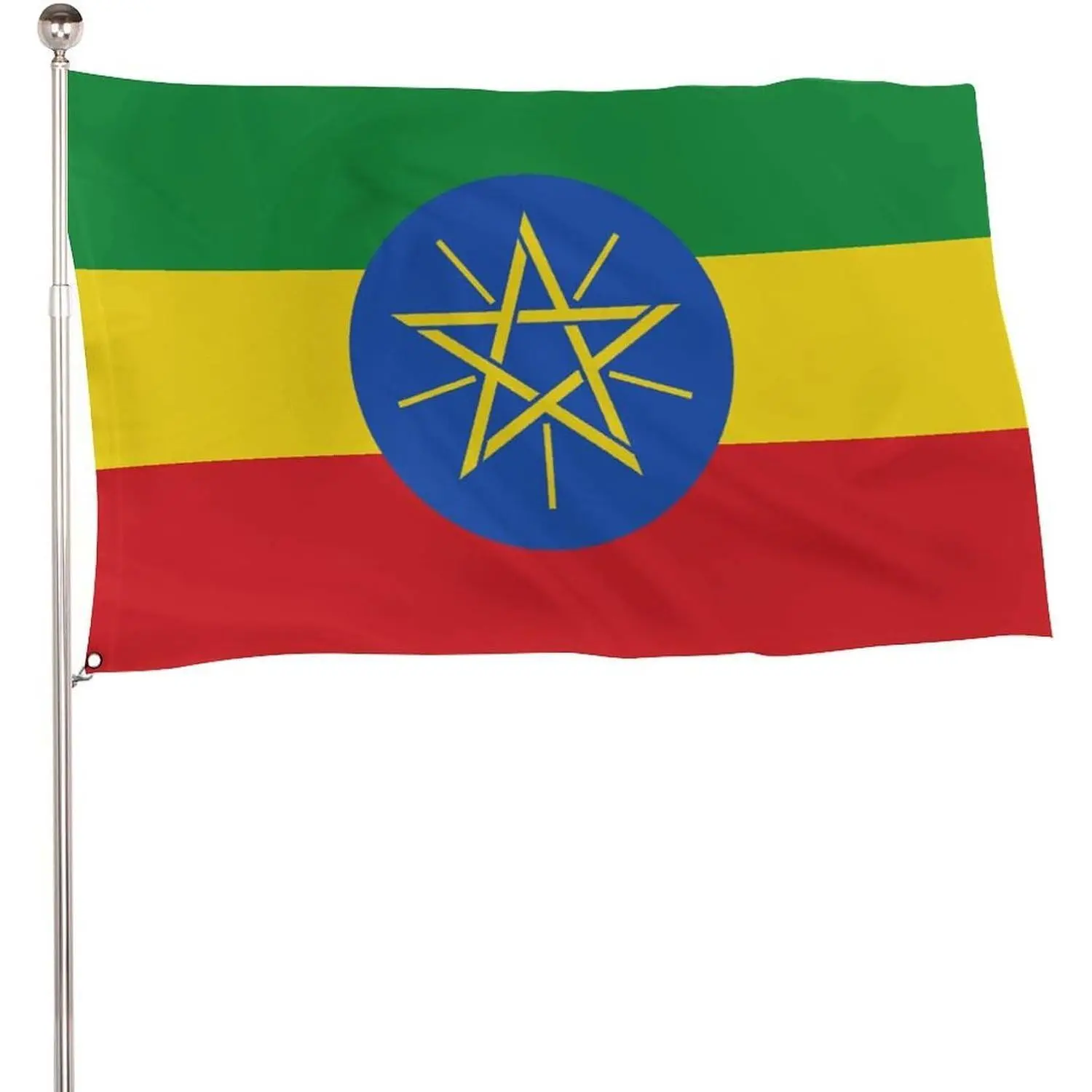 Ethiopia Flag, 5x3 Ft Standard Size 115D Polyester Flag with 2 Metal Eyelets for Outdoor Display, One-Piece
