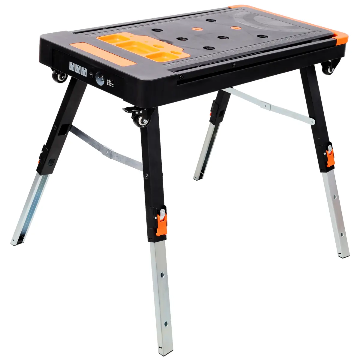 21-Inch Foldable 8-in-1 Folding Work Table - 550lb Heavy Duty ABS+Aluminum, Adjustable Height, US Standard Socket, Protractor, Portable Size Workbench with Wheels for Garage Repair, Home Use
