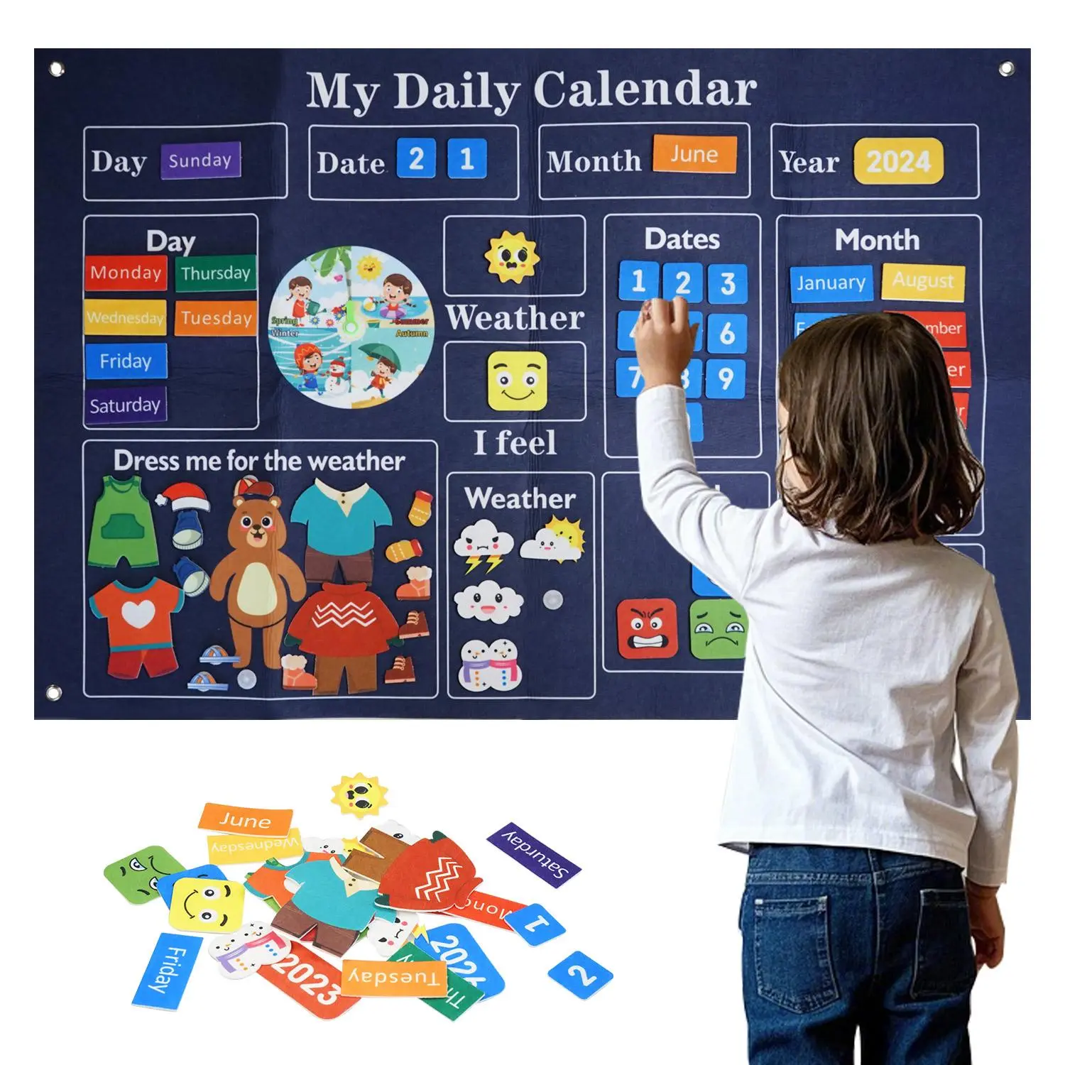 Children's teaching calendar weather season calendar schedule chart, classroom calendar essential for preschoolers, school teaching calendar poster, family interactive wall-mounted toys, Wall Calendars, holiday gifts for boys and girls