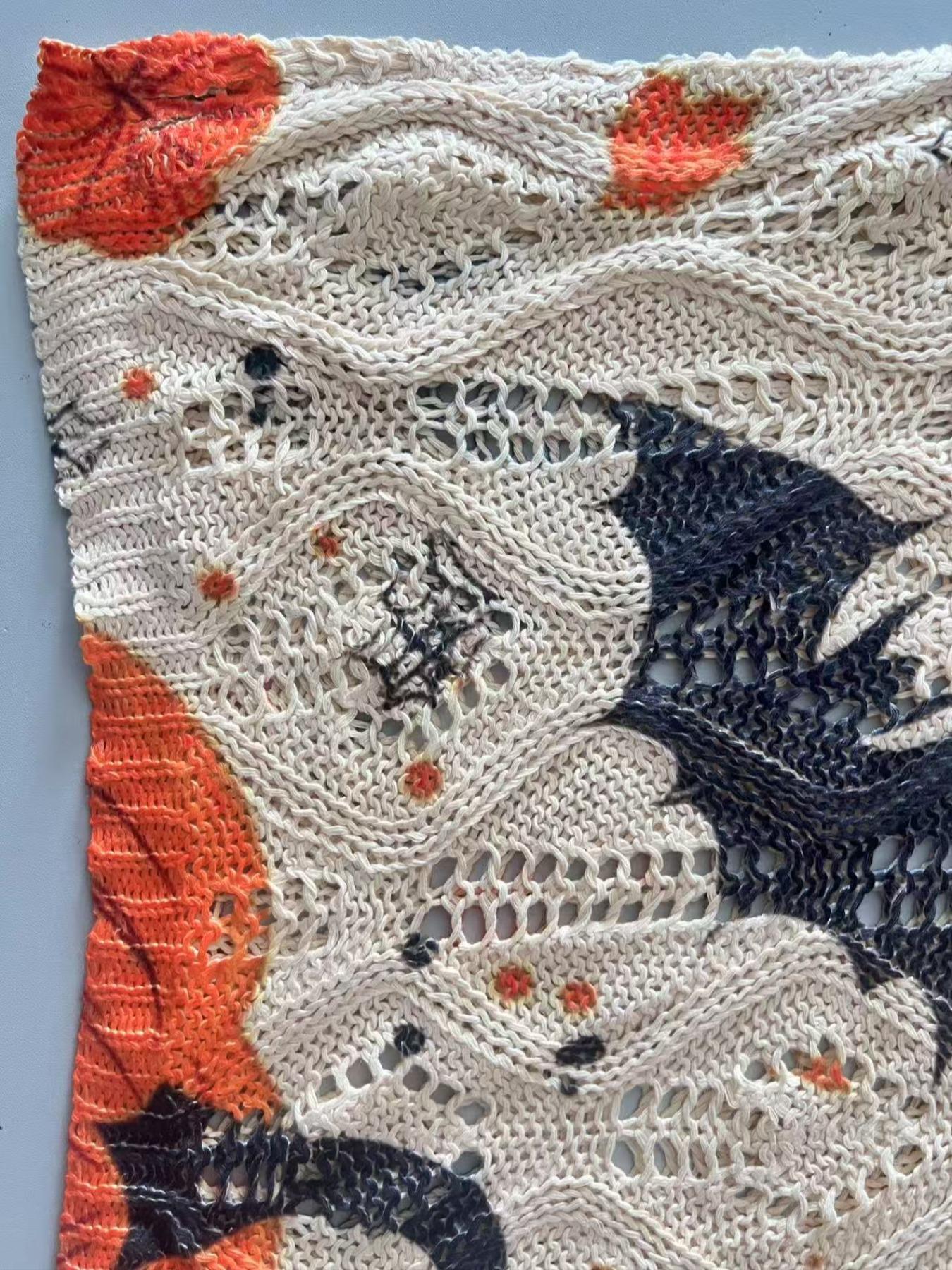 Women's Halloween Pumpkin Print Long Sleeve Knit Top, Casual Elegant Flowy Vacation Style, Loose Fit Batwing Shoulder, Spring Summer Fall Wear