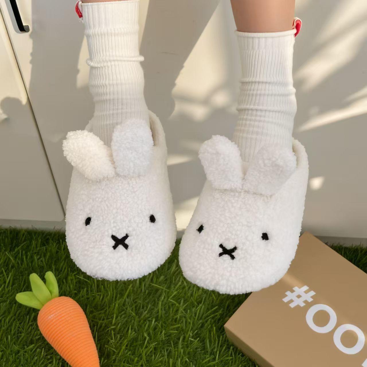 Miffy Winter Comfort Warm Cartoon Cute Anti Slip Slippers Kawaii Plush Cotton Slippers for Women Gift Toy