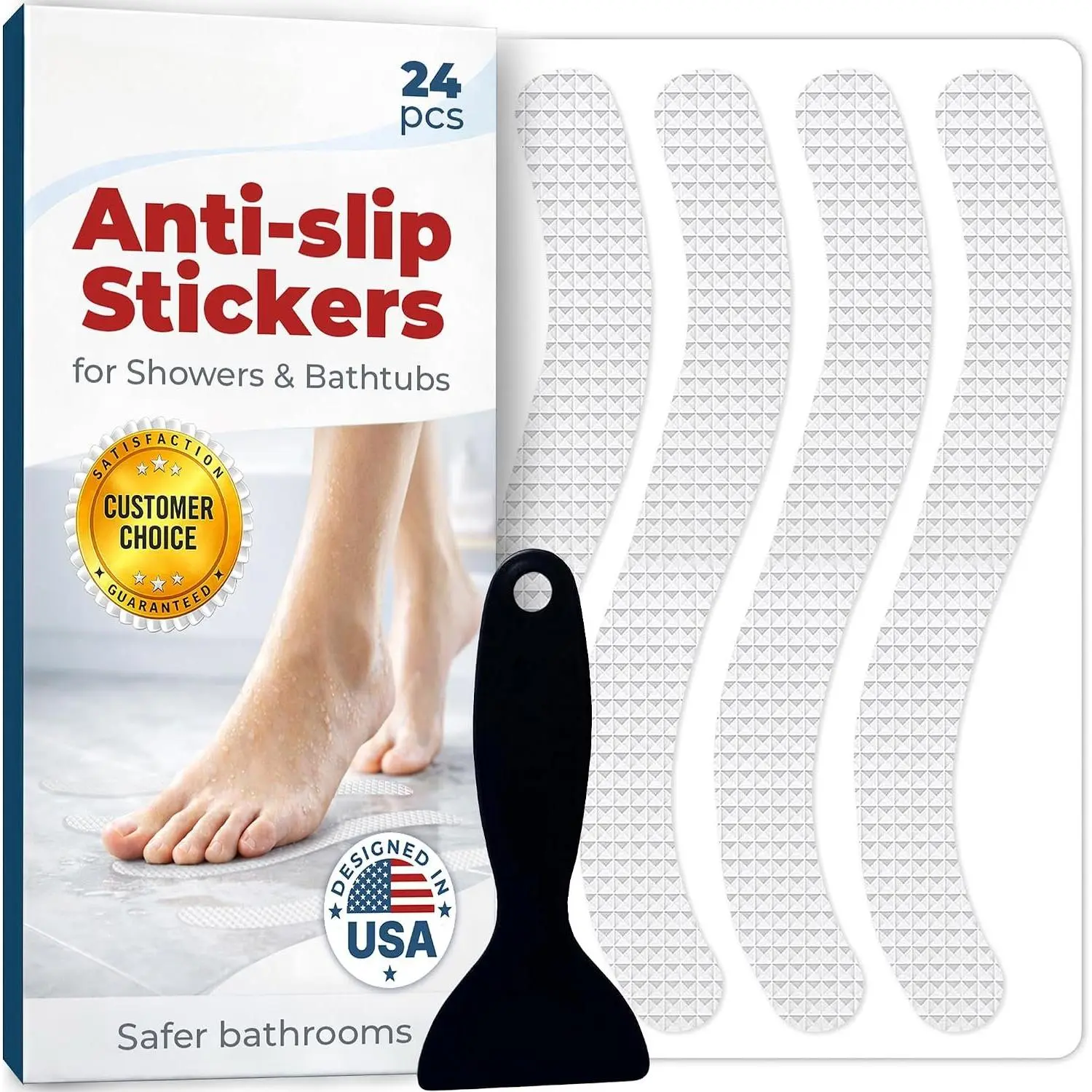 Anti-Slip Shower Stickers - Help  Slipping in Bathtub & Shower, Clear Non-Slip Bath Strips,  Adhesive Bathtub Appliques Suitable for Homes with , Adults & Seniors - 24 count -