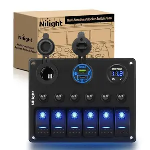 Nilight 6Gang ON/Off Blue Rocker Switch Panel w/ PD Type C & Dual USB Cigarette Lighter Socket Voltmeter