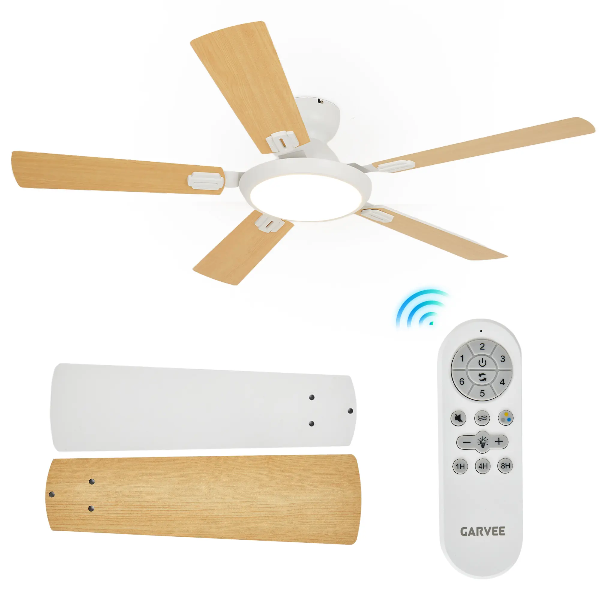 52 in Ceiling Fan with Lights and Remote, 5-Blade DC Motor Ceiling Fan with 6 Speeds, Dimmable LED Ceiling Fan Light with 3-Color Temperatures for Bedroom, Living Room and Patio, Suspension rod/Ceiling mount,White/Black