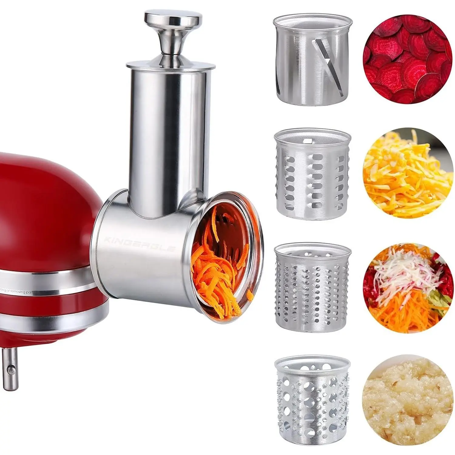 Large Stainless Steel Slicer Shredder Attachment for KitchenAid Mixers,Dishwasher Safe Vegetable Cheese Grater Accessories with 4 Cutting Blades