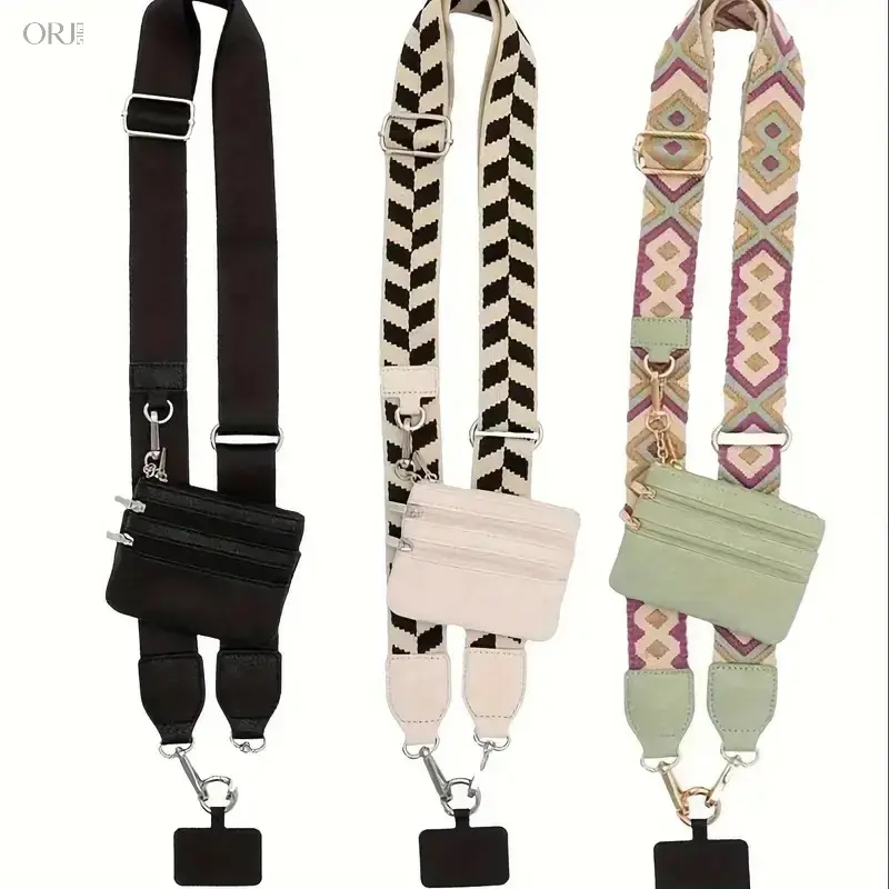 Detachable Crossbody Cellphone Strap with Zipper Pocket Wallet, Adjustable Clip-On Mobile Accessories, Multi-Purpose Storage Pouch Compatible with iPhone 17 & All Smartphone Models,sterling,silver,charm,brooklyn,jump,ring,,Snow,stai,personalize,accessory,