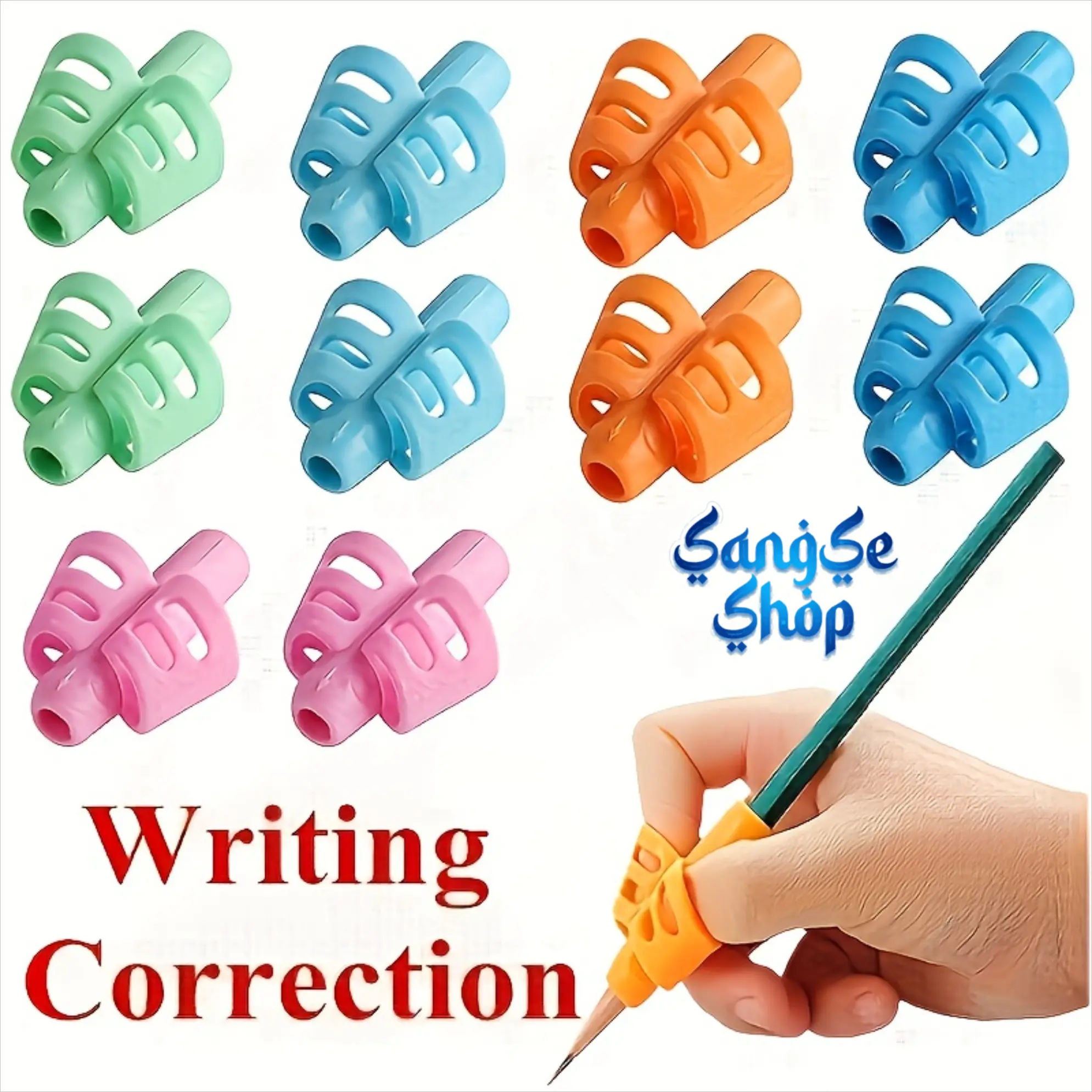 Ergonomic Pencil Grips for Kids, 4-Pack Plastic Writing Posture Corrector, Left & Right Hand Compatible Universal Grip for School, Hand Posture Aid, Writing Correction, Kids & Adults, Elementary School, School Classroom Supplies