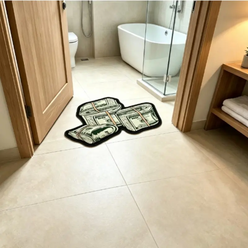 Small Non-Slip Dollar Print Bedside Rug, Multi-Purpose Indoor Floor Mat for Bedroom, Living Room, Bathroom & Office Computer Chair, Lucky Positive Vibe Home Decor