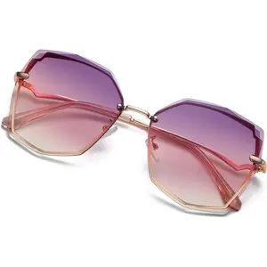 Sunglasses Women trendy Polygon Oversized Fashion Designer Style Gradient UV400 octagon Lens Metal Frame