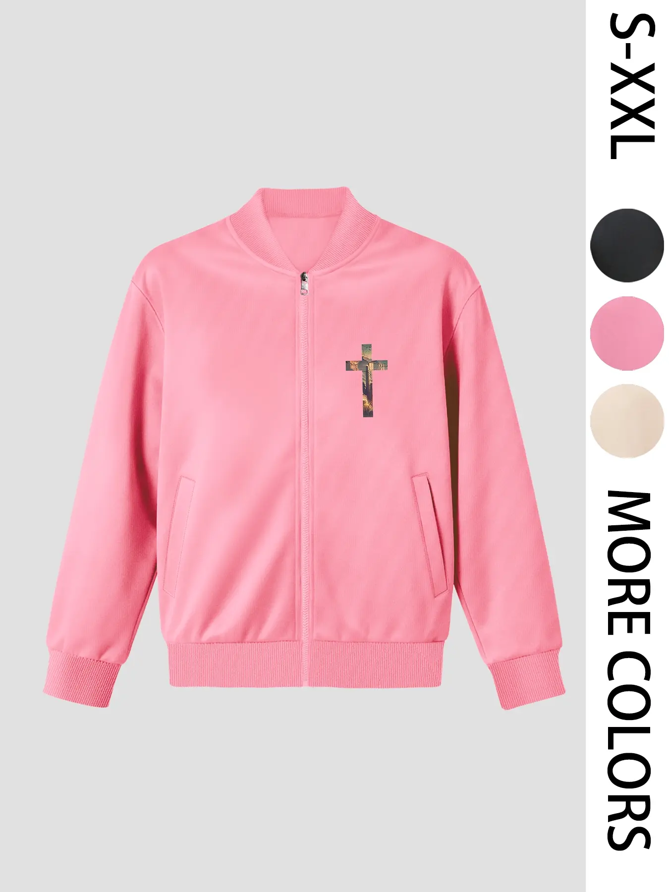 Cross Women's Printed Zip Long-Sleeve Jacket, 4-Season Casual Long-Sleeve Bomber Jacket, Fashionable Outerwear for Daily Wear & Outdoor Activities - Layering Style