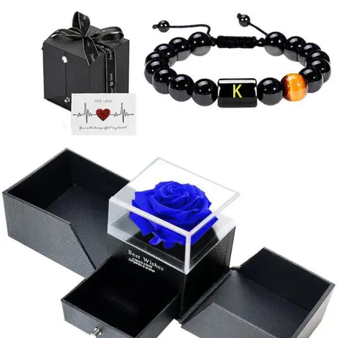 Men's & Rose Gift Box Set, Fashion Personalized Jewelry, Jewelry Bracelets, Fashionable Letter Link Bracelet, Casual Accessories, Perfect for Parties, Daily Wear, Birthday Gifts