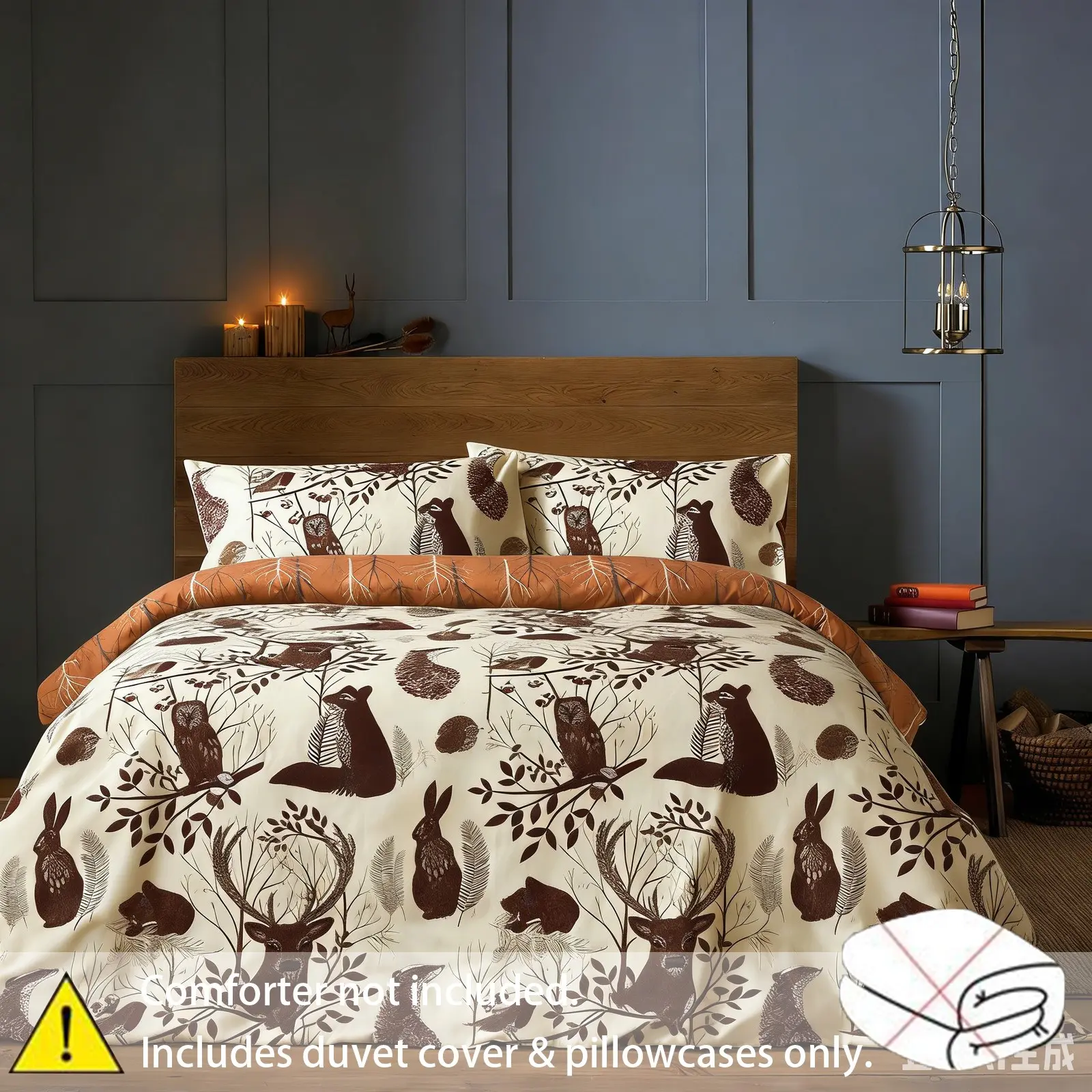 Woodland Forest Animal Print Duvet Cover 3‑Piece Set, Deer Owl Fox Rabbit Wildlife Pattern Soft Polyester Bedding, Duvet Cover & 2 Pillowcases Only, Comforter Not Included, Multiple Patterns & Colors