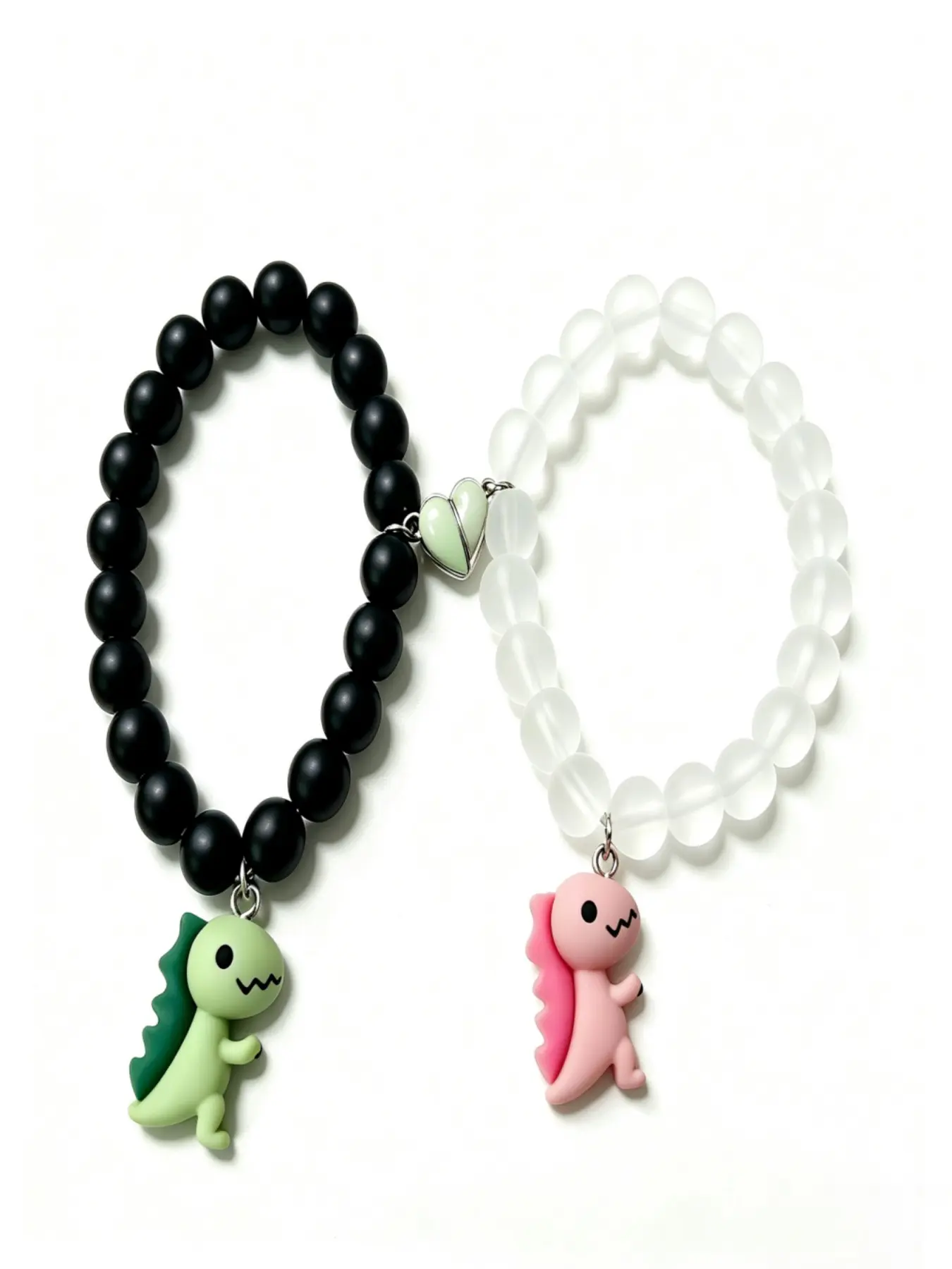 Dinosaur Couple Bracelet, Magnetic Heart Night Light Bead Chain, Long Distance Love Gift, Anniversary Valentine Jewelry, Unisex