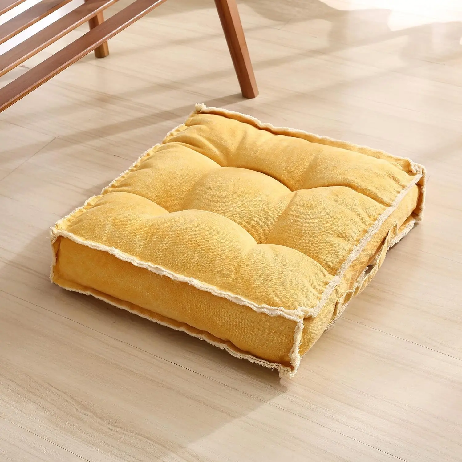 Verpert Square Thick Floor Seating Cushions,Solid Thick Tufted Cushion Meditation Pillow for Sitting on Floor,Tatami Pad for Guests or Kids Reading Nook, Yoga Living Room Sofa Balcony Outdoor(Yellow)