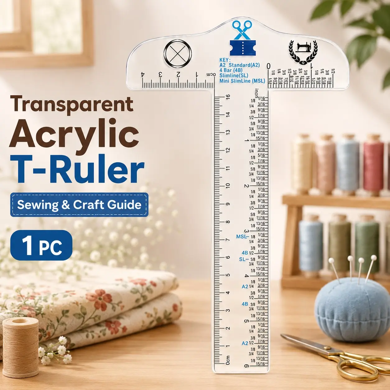 Transparent Acrylic T-Square Ruler, Essential Tool for Handmade Projects, Straight Line Drawing for Fabric and Paper, Ideal Drafting Aid