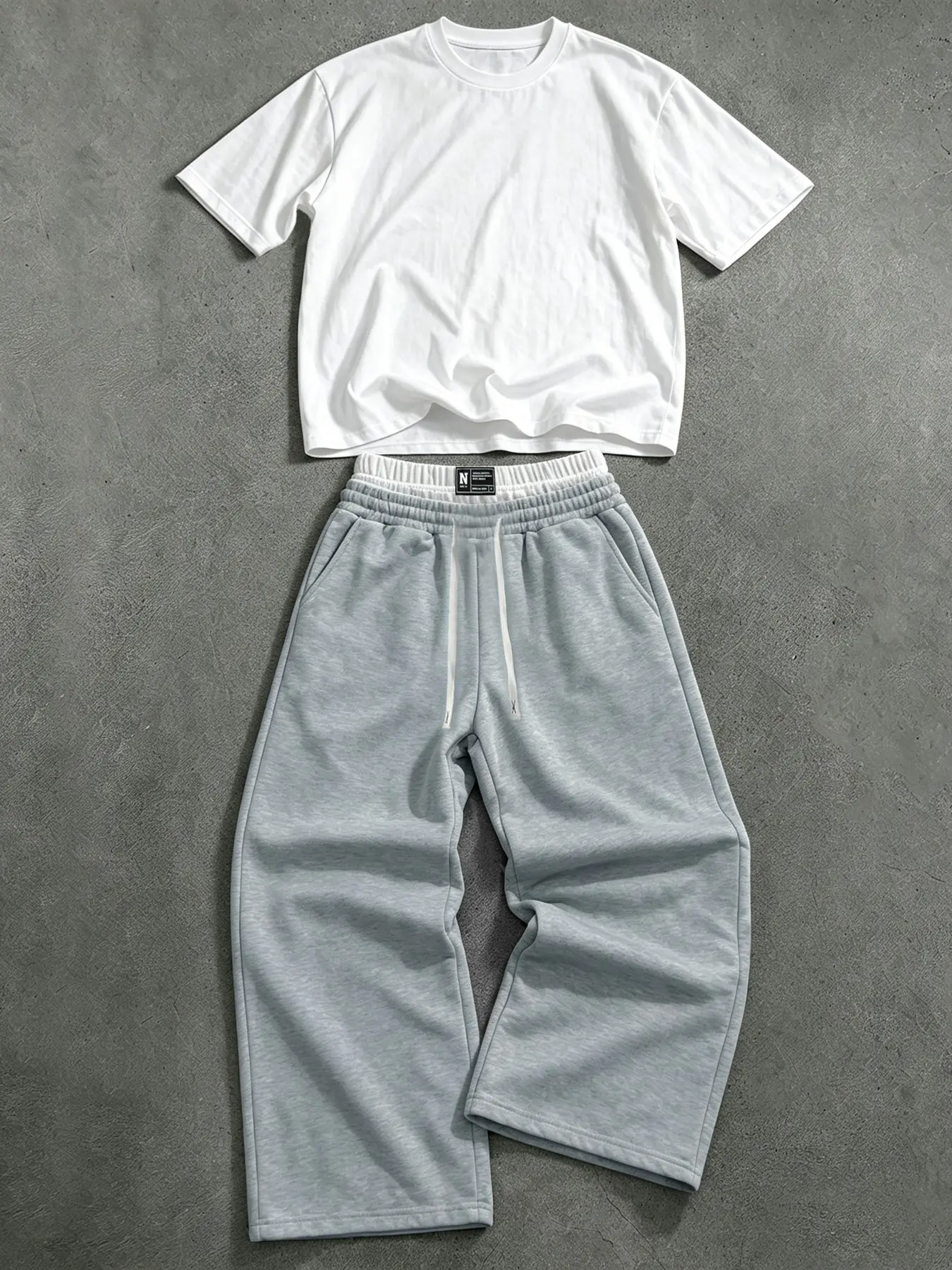 Round Neck Short Sleeve Tee + Wide Leg Sweatpants Set, Casual Fitted Plain Suit, All Seasons, Unisex, Daily Wear, Fitness, Home