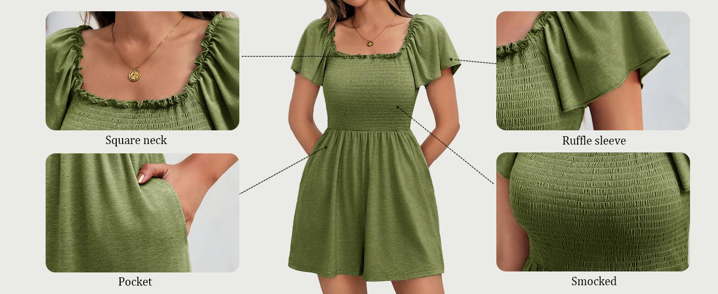 Imily Bela Womens Summer Smocked Romper Ruffle Sleeve Square Neck Flowy Short Jumpsuit Beach Vacation Outfits Imily Bela Womens Summer Smocked Romper Ruffle Sleeve Square Neck Flowy Short Jumpsuit Beach Vacation Outfits