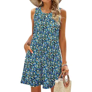Summer Dresses for Women Beach Floral Tshirt Sundress Casual Pockets Boho Tank Dress