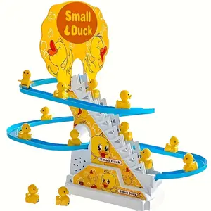 Kid DIY Small Duck Electronic Climbing Stairs Track Toy with Small Ducklings Climbing, Light Musical Slide Track Coaster Toy Puzzle Educational Fun Toys Christmas Halloween Birthdays Gifts