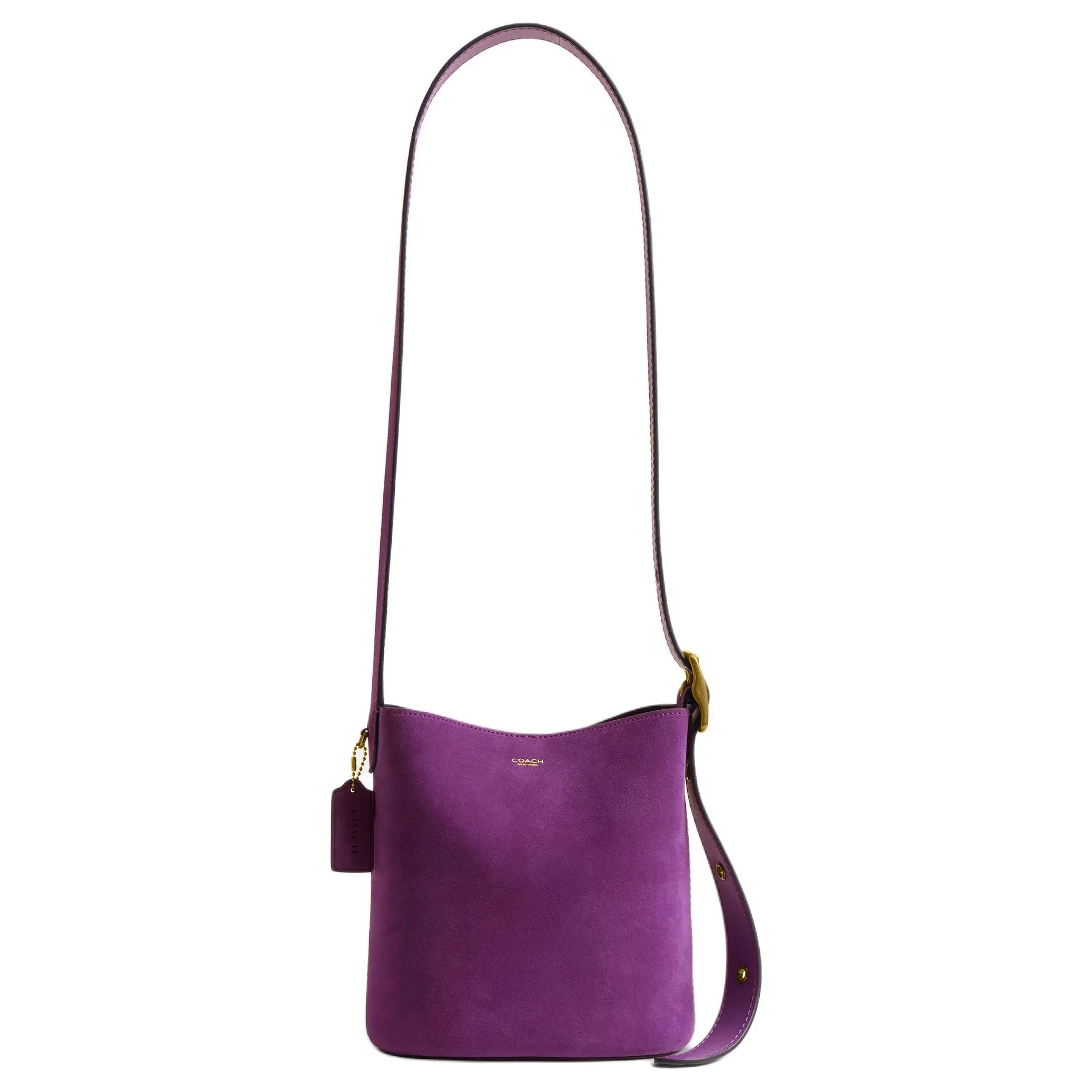 COACH Bleecker 21 Logo Classic Bucket Bag for Women, Suede, Violet