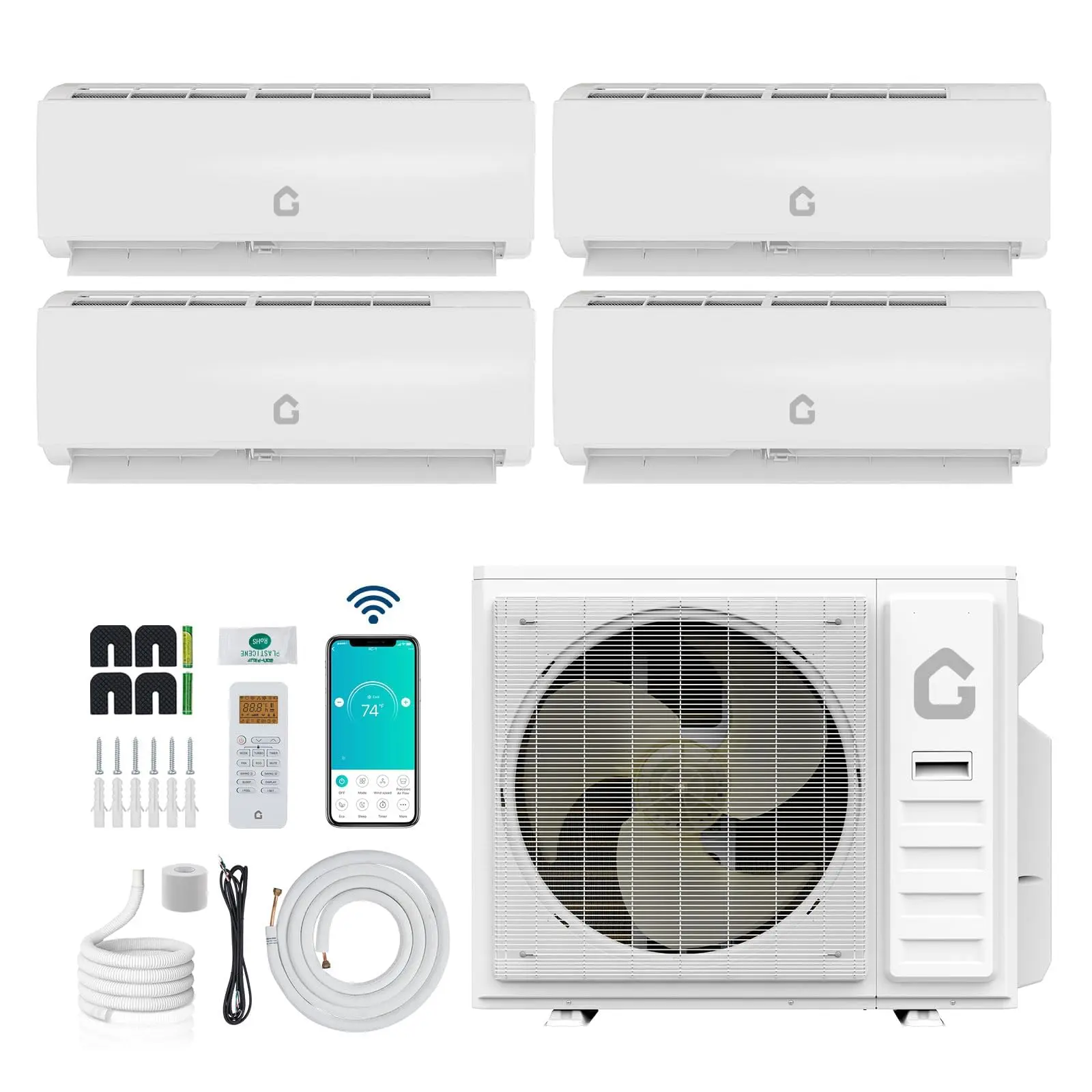 GAOMON 4 Zone Mini Split, 35000 BTU ODU Mini Split Ac/Heating System, 208-230v Wifi Enabled Energy Efficient Multi Zone Mini Split Air Conditioner & Heater, 16Ft Copper Line & Full Installation Kit
