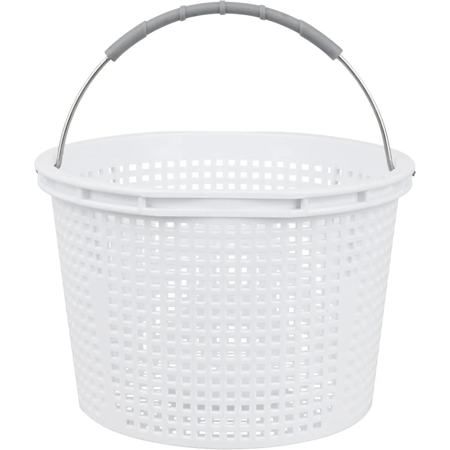 8" Pool Skimmer Basket Replacement, Built-in Weight, 316 Stainless Steel Handle with Rubber Grip (1 Pack)
