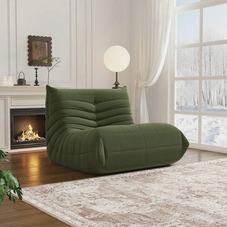 Light Luxury Minimalism Armless Floor Lounge Chair Sofa, Bean Bag Fireplace Chair, Durable And Comfortable Floor Lounge Chair, Plush Teddy Fleece Memory Foam Compressed Foam Self-Expanding Ergonomic Chair