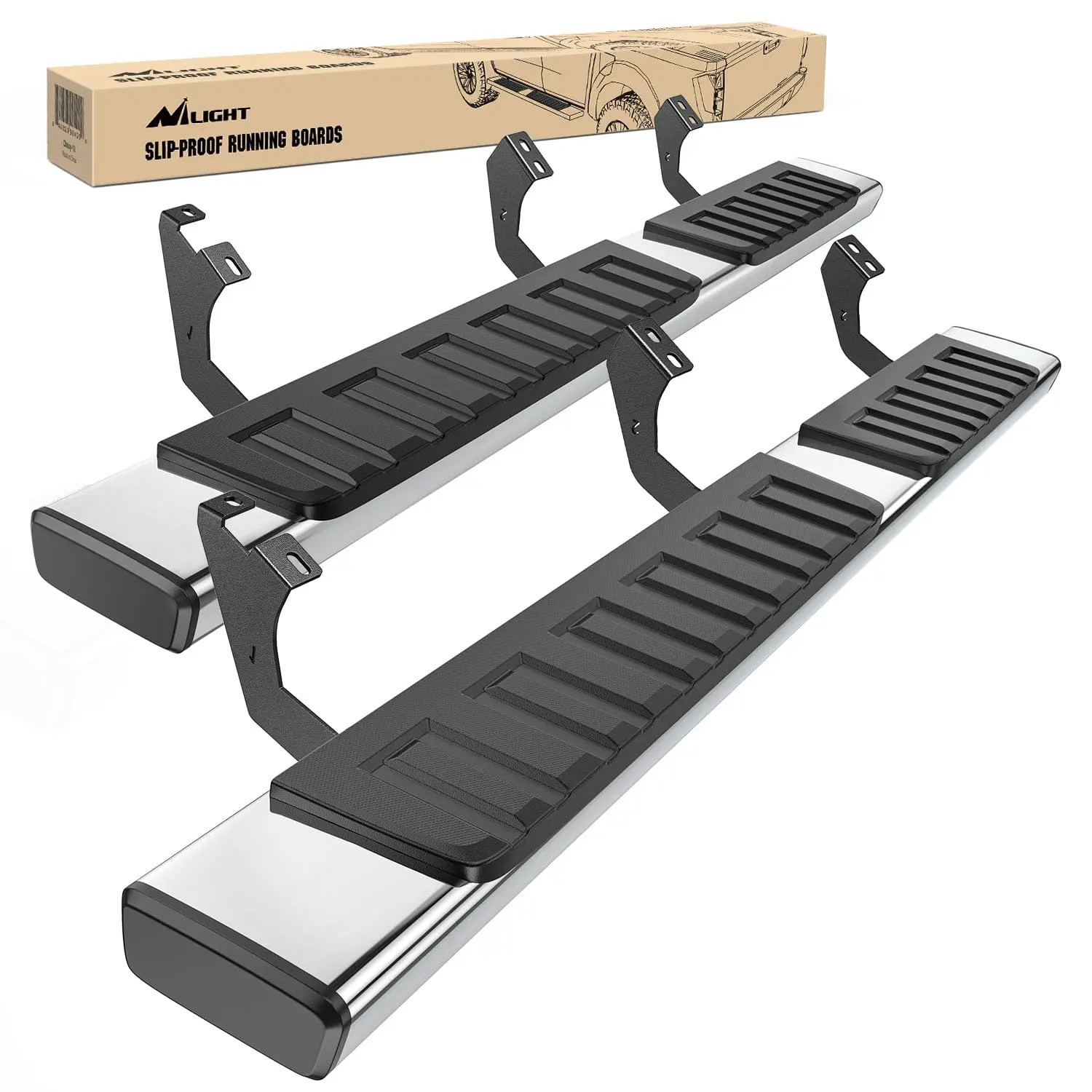 Nilight 6in Stainless Steel Running Boards - 2x Side Steps for 2007-2021 Toyota Tundra Double Cab (2 Full-Size Doors & 2 Half-Size Doors), Rust Resistant ABS Nerf Bars, Bolt-On Mount Accessories Pack, Instruction Manual, Automotive, Car Accessories