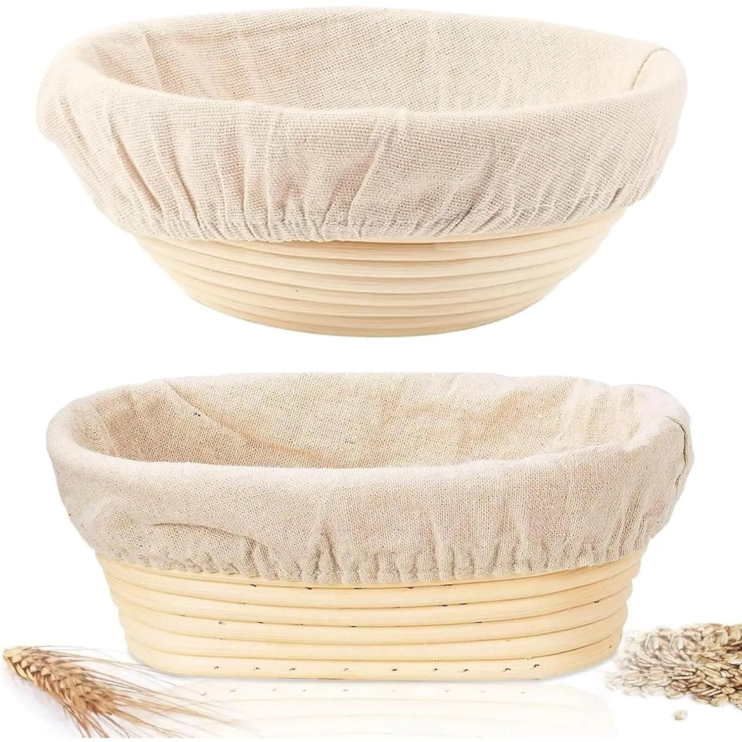 Sourdough Bread Baking Supplies, 2 Pack Banneton Bread Proofing Basket 10 inch Round & 10 inch Oval Proofing Bowls for Sourdough Bread with Liner Making Baking Fermentation Tools