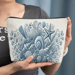 cosmetic bag 1pc, Ocean Style Shell Illustration, Zipper closure, unisex, travel/daily storage bag, lightweight and machine washable, stylish toiletry bag, perfect for Valentine's Day, New Year's, or birthday gifts.