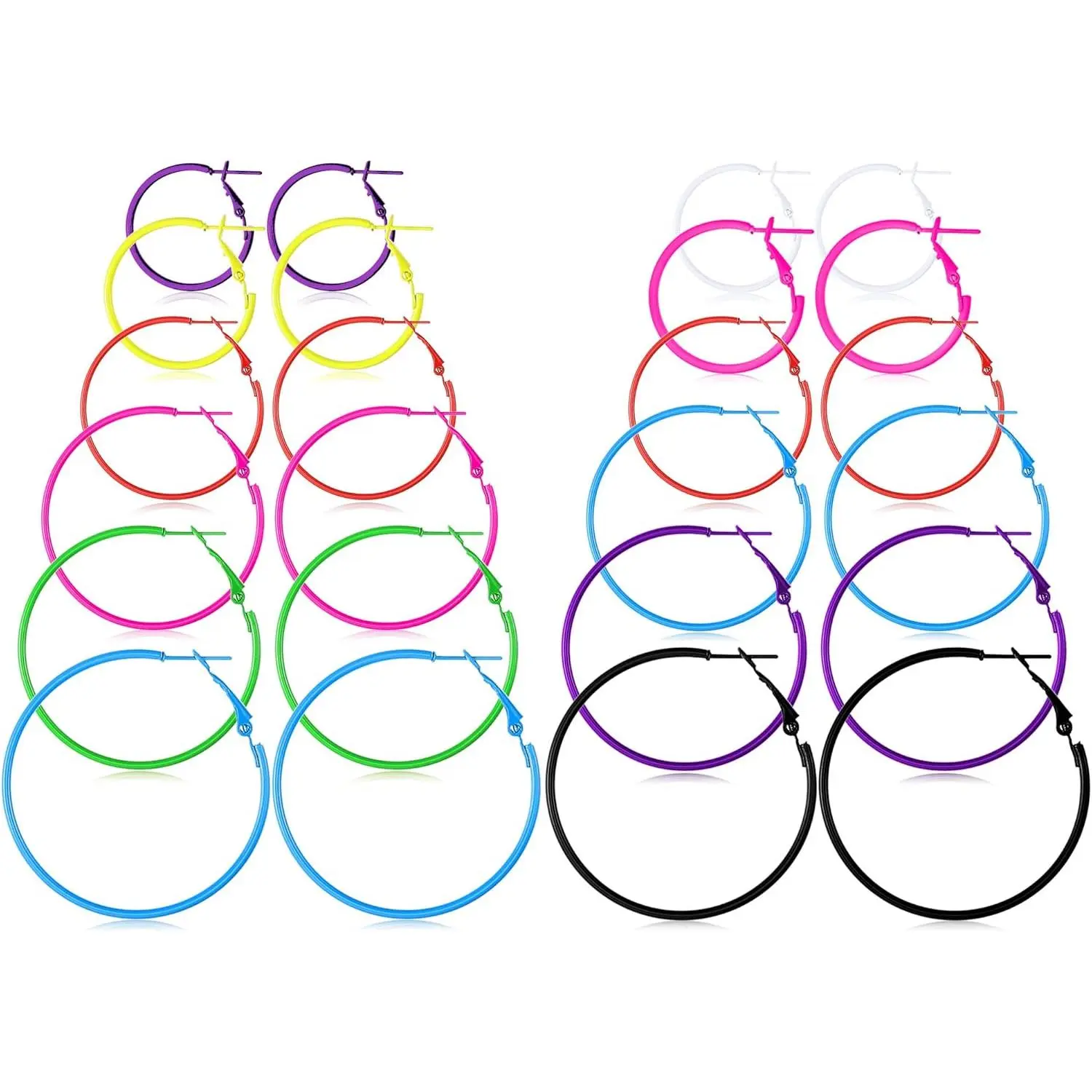 12 Pairs 80s Hoop Earrings Neon Color Circle Earrings Hoops Colored Hoop Earrings Set for Women(Multi Color)