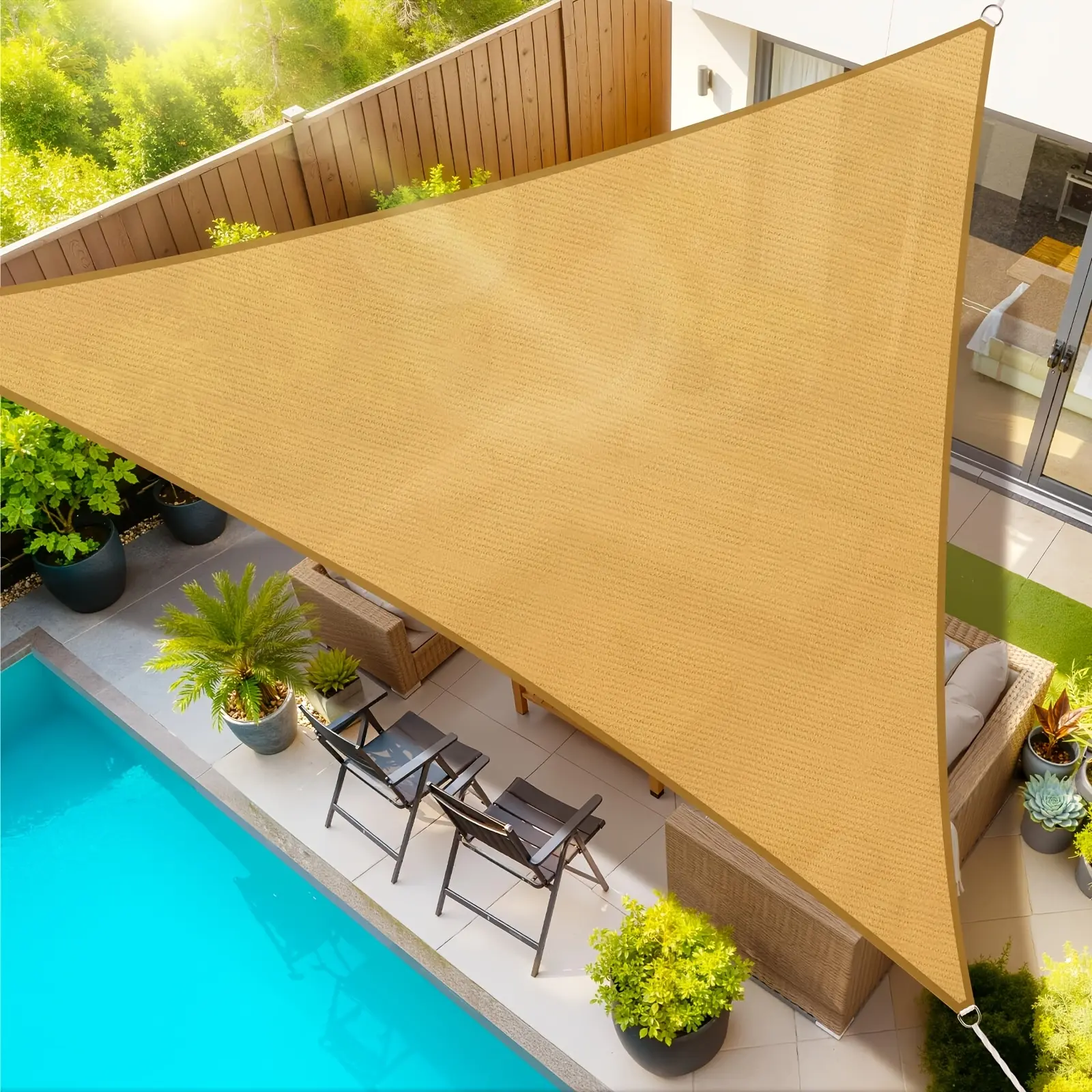 [Curved Design Outdoor Shade] 95% UV Block 12'x12'x12' Triangle Sun Shade Sail |   Breathable Outdoor Canopy, Reinforced Edge with Ropes |   for Patio Pool Garden Backyard Picnic Summer Use